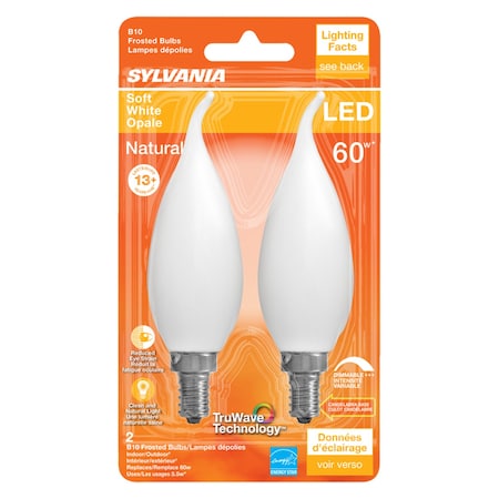 Sylvania Sylvania TruWave B10 E12 (Candelabra) LED Bulb Soft White 60 Watt Equivalence 2 pk 40781